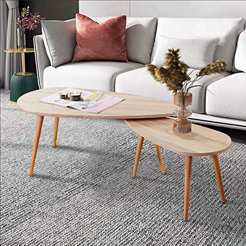 GOLDFAN Table Basse Gigogne Triangle Design Scandinave, Lot de 2 Table Gigogne Bois, Brun Clair