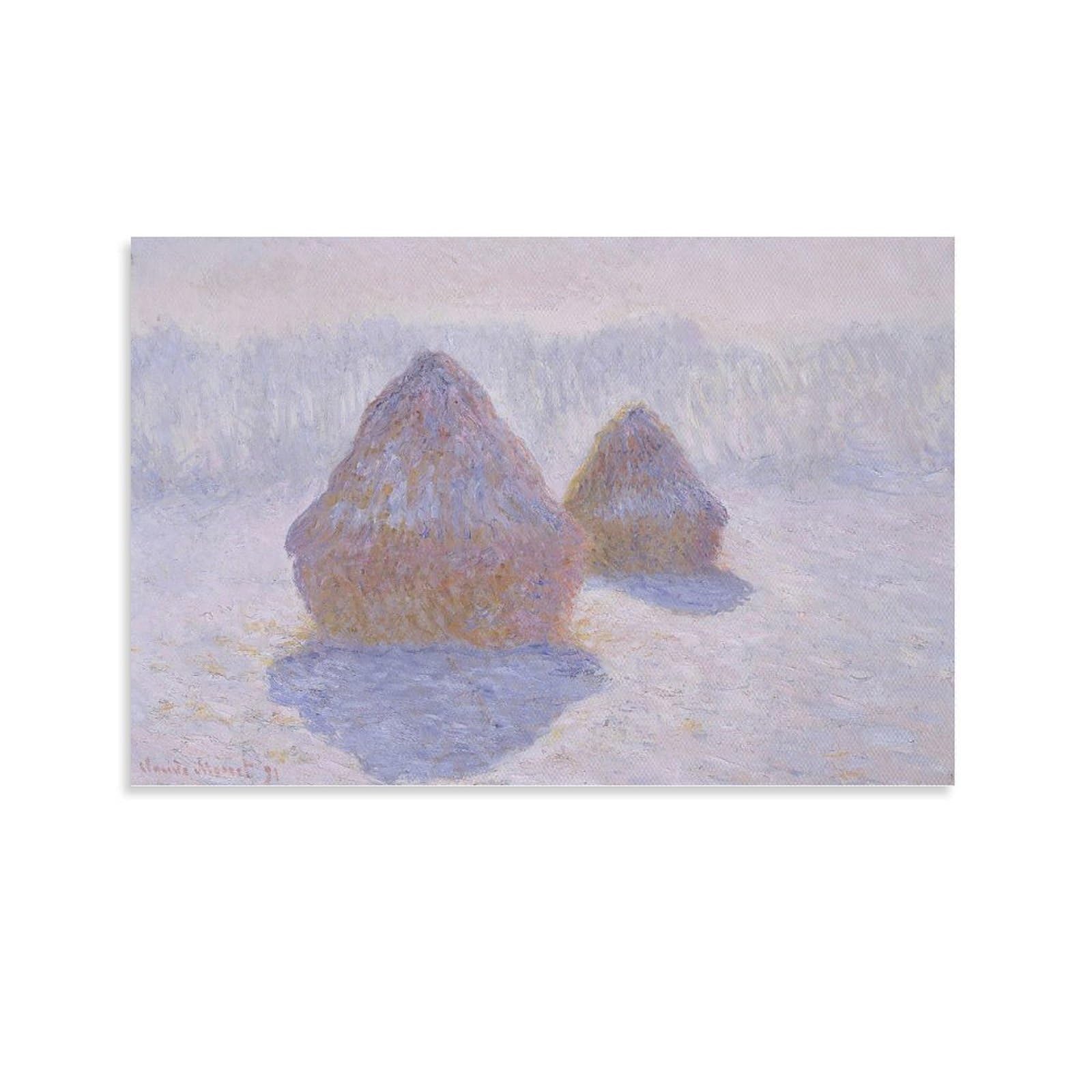 手書き油絵 クロード・モネ積みわら 雪の効果 額付 絵画 インテリア 油彩画 手描き油絵 クロード・モネ 積みわら 雪の効果 額付 肉筆絵画