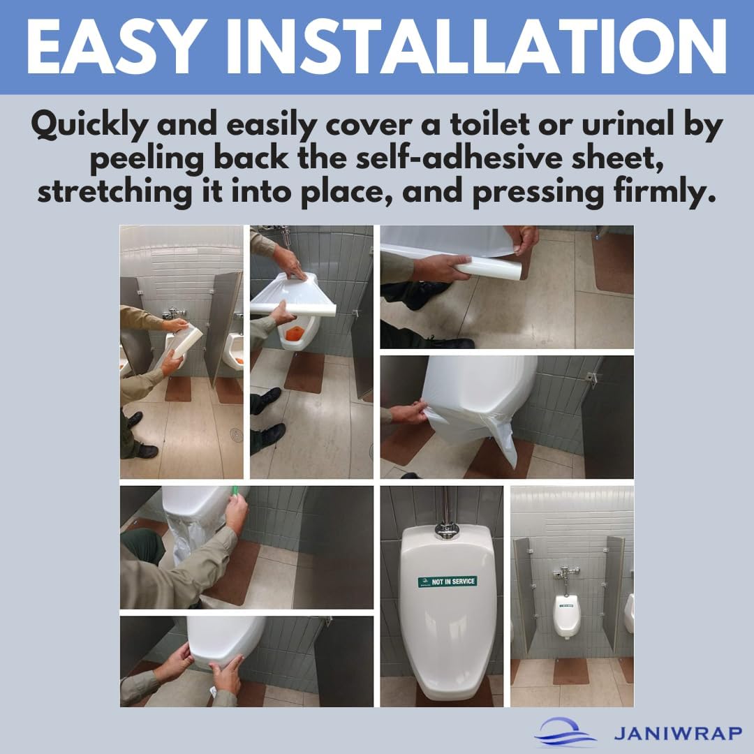 Out of Order Covers for Toilets & Urinals - 32 Application Kit with Green "Not in Service" Labels & Knife - 20" x 28" Self-Adhesive Sheets - Residue-Free Removal & Sanitary Odor Blocking Seal