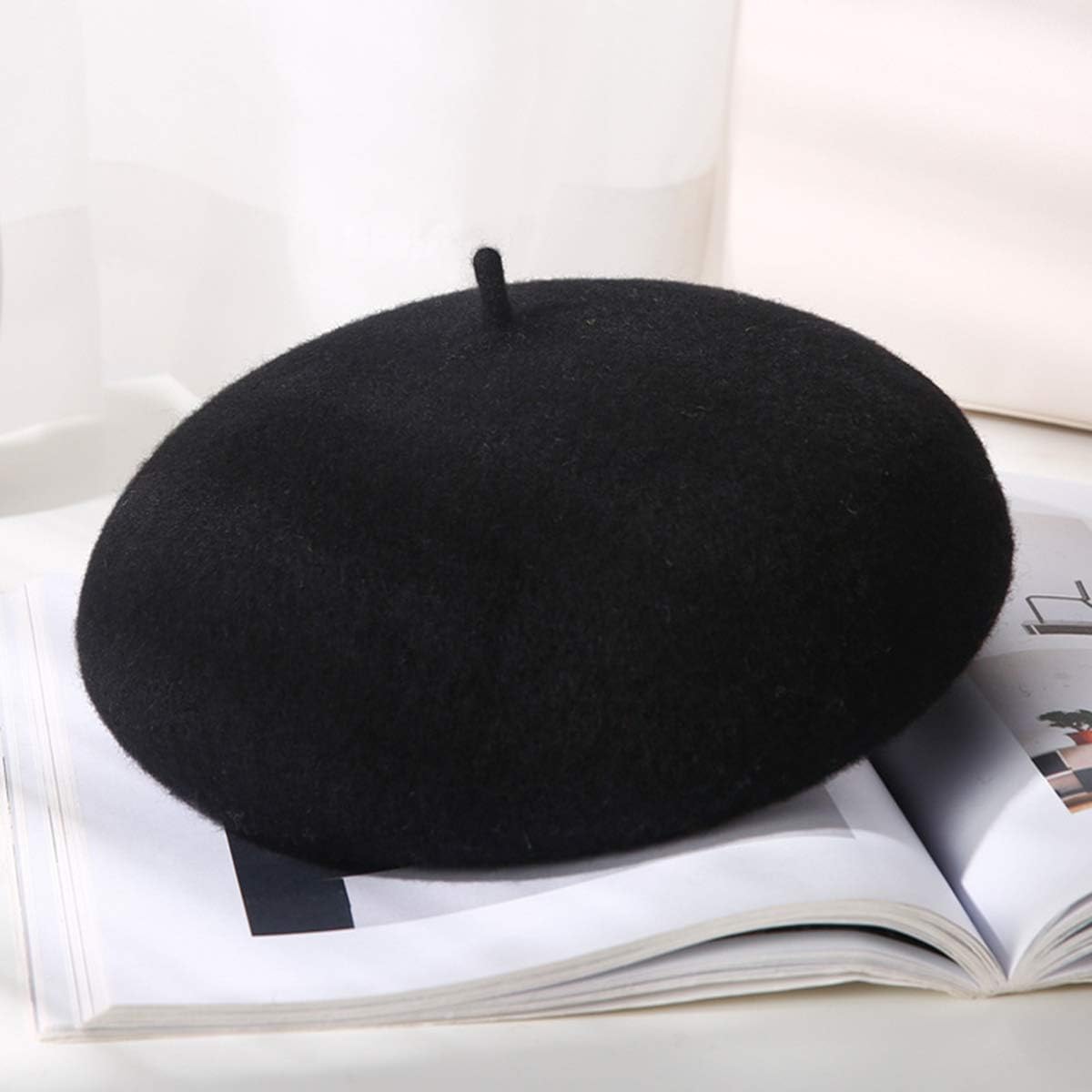 seven wolves Leopard Beret French Beret Lightweight Casual Classic Solid Color Wool Beret Beanie Cap - Image 7