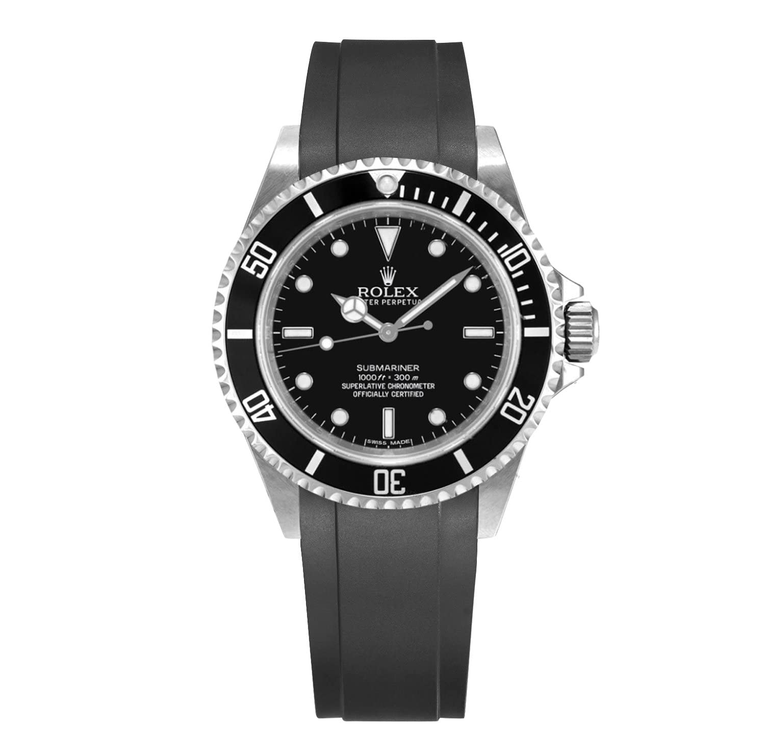 Crafter Blue RX01 Curved End Watch Band Rubber Strap Replacement for ROLEX SUBMARINER REF. 14060 & 14060M, Black