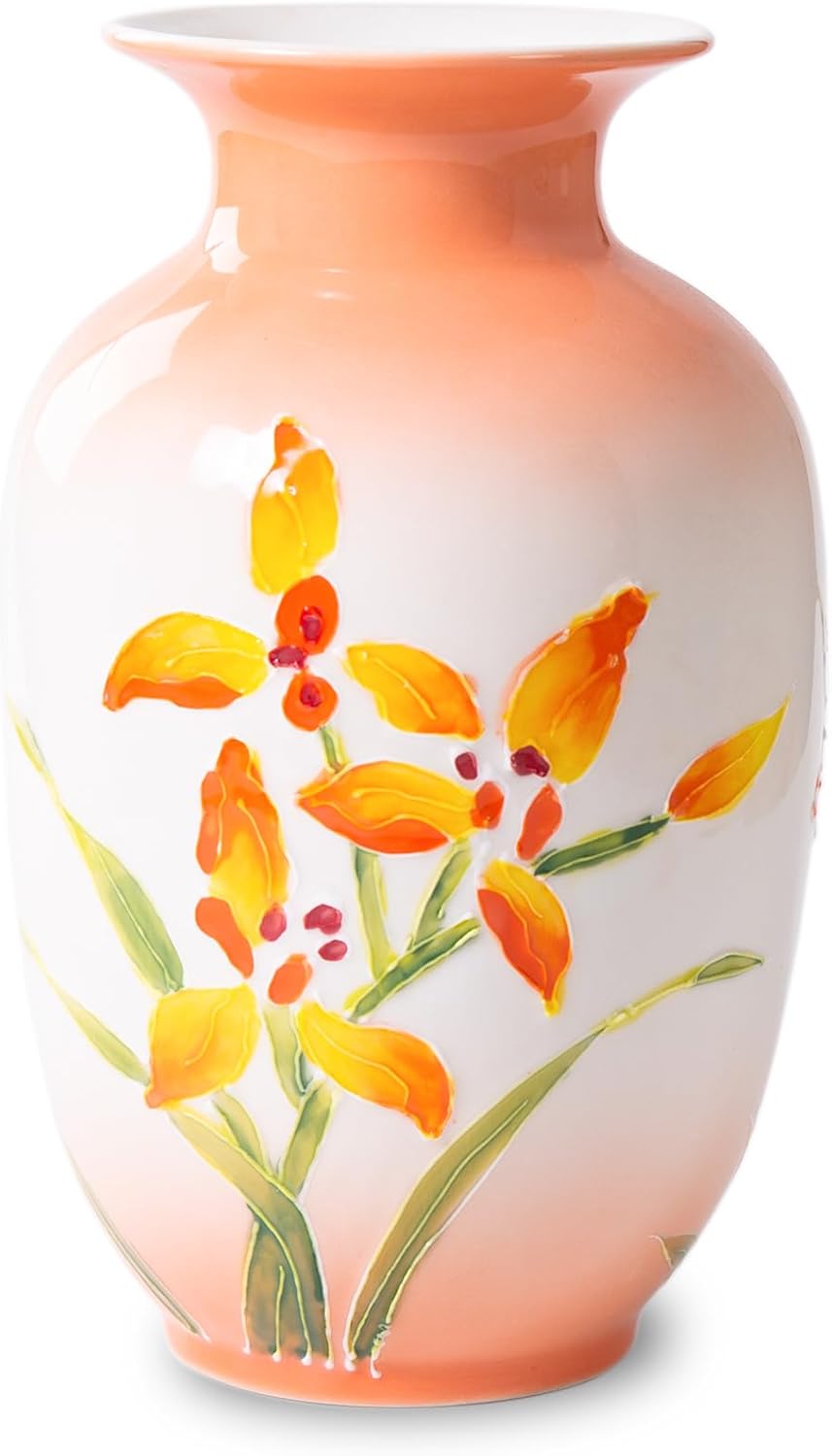Ceramic Vase for Home Decor, Hand Painted Modern Vase Decor, Home Decorative Vase, Orange