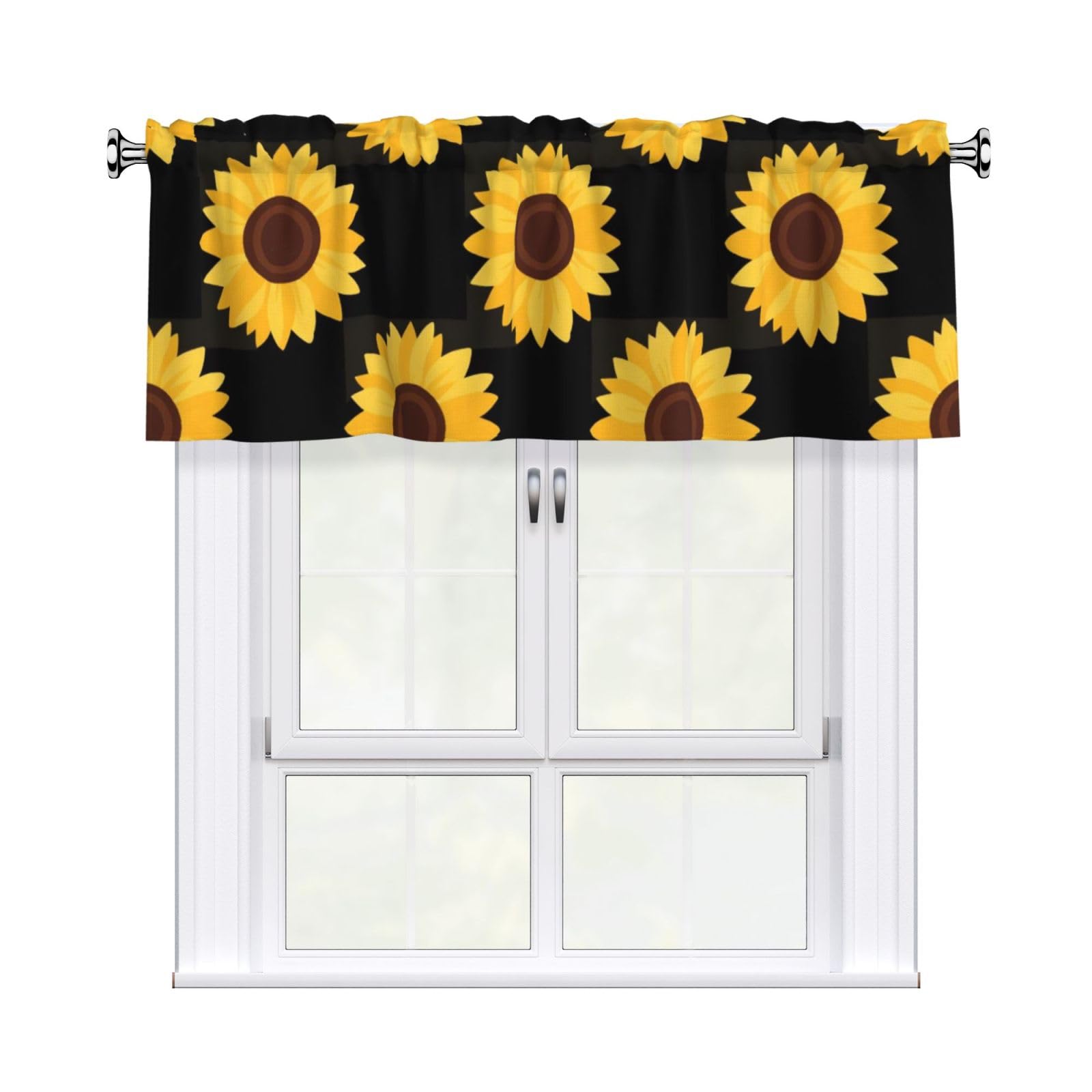 FekiLoot Sunflower Curtain Valance for Windows, Kitchen Window Valances Rod Pocket Window Treatments Short Curtains Drapes for Bathroom Bedroom Cafe Decor 54x18inch 1 Panel
