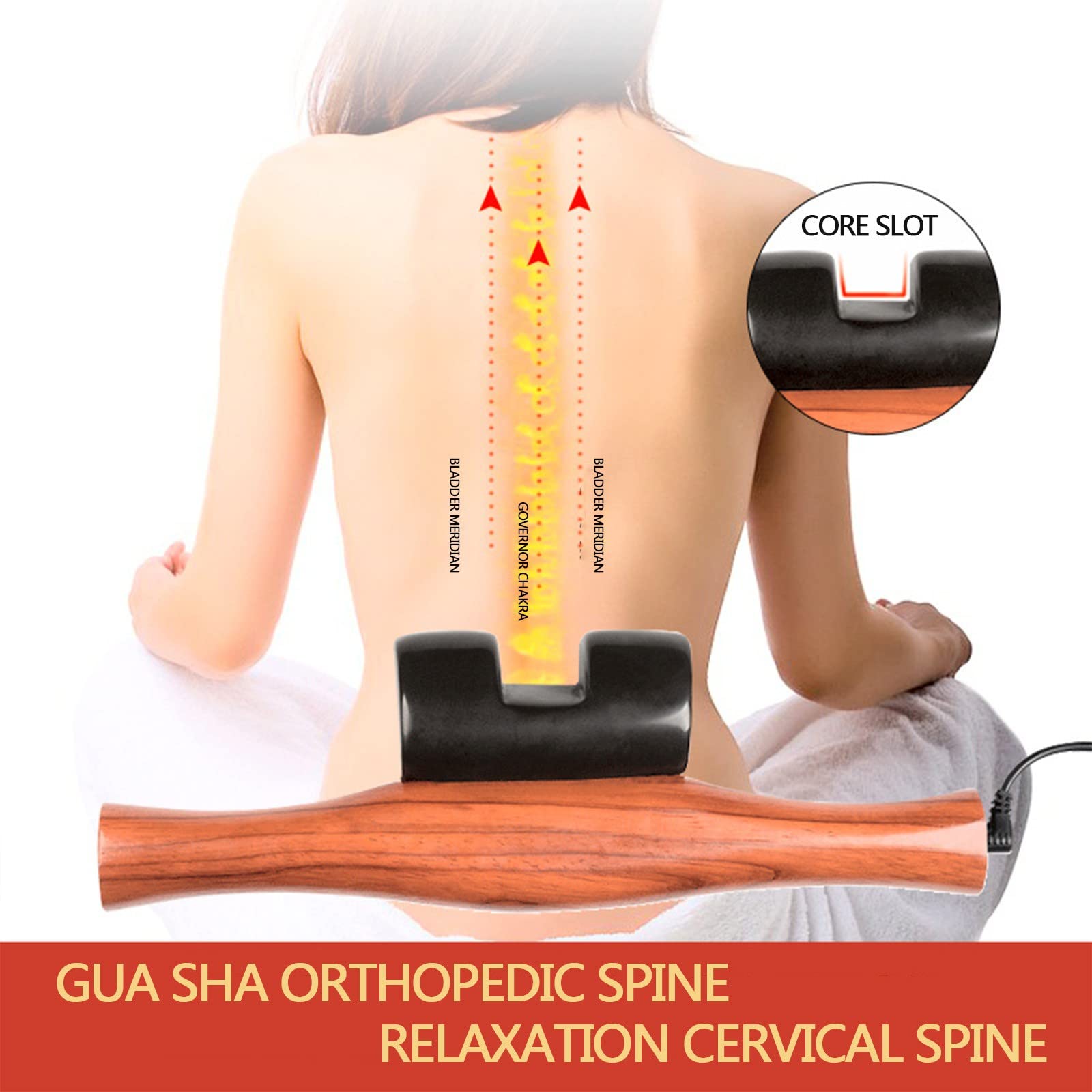 Gorący kamień naturalny elektryczny masażer Gua Sha, masaż chiropraktyczny Tui Na Ortho, dla kręgosłupa lędźwiowego pęcherza Meridian powrót deska do skrobania