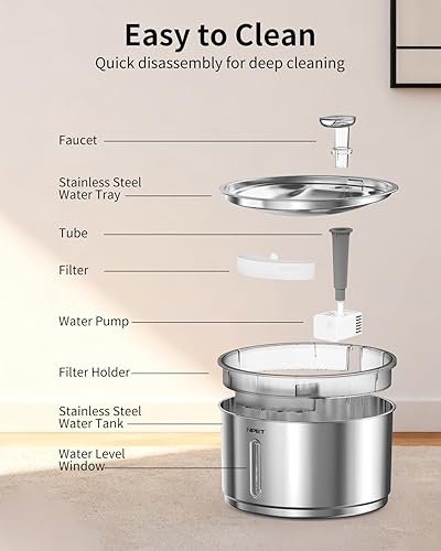 Miniatura 8 de NPET WF210Plus - Fuente de agua de acero inoxidable para gatos, fuente automática de agua para mascotas de 1 galón135 onzas, dispensador de agua