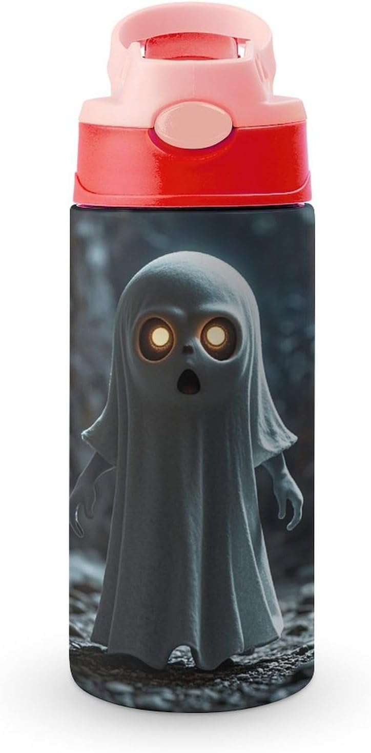Insulated Stainless Steel Water Bottle with Straw,Flip-top Ghost Imp Print Water Cup Suitable for Outings,park Activities,and Daily Work