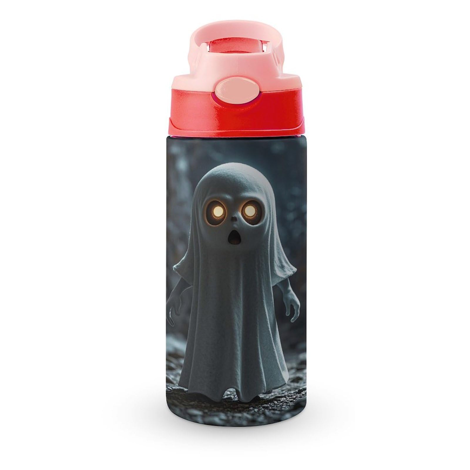 Insulated Stainless Steel Water Bottle with Straw,Flip-top Ghost Imp Print Water Cup Suitable for Outings,park Activities,and Daily Work