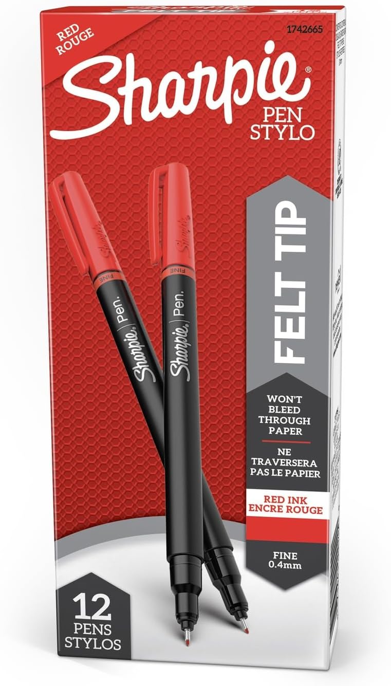 Sharpie 1742665 Plastic Point Stick Permanent Water Resistant Pen, Red Ink, Fine, Dozen