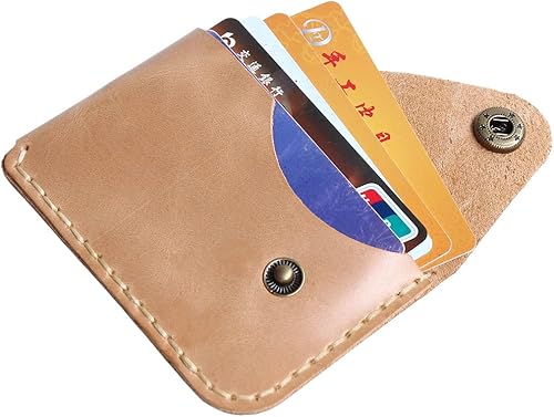 Handmade cowhide card holder ultra-thin mini portable front pocket card case (Light yellow)