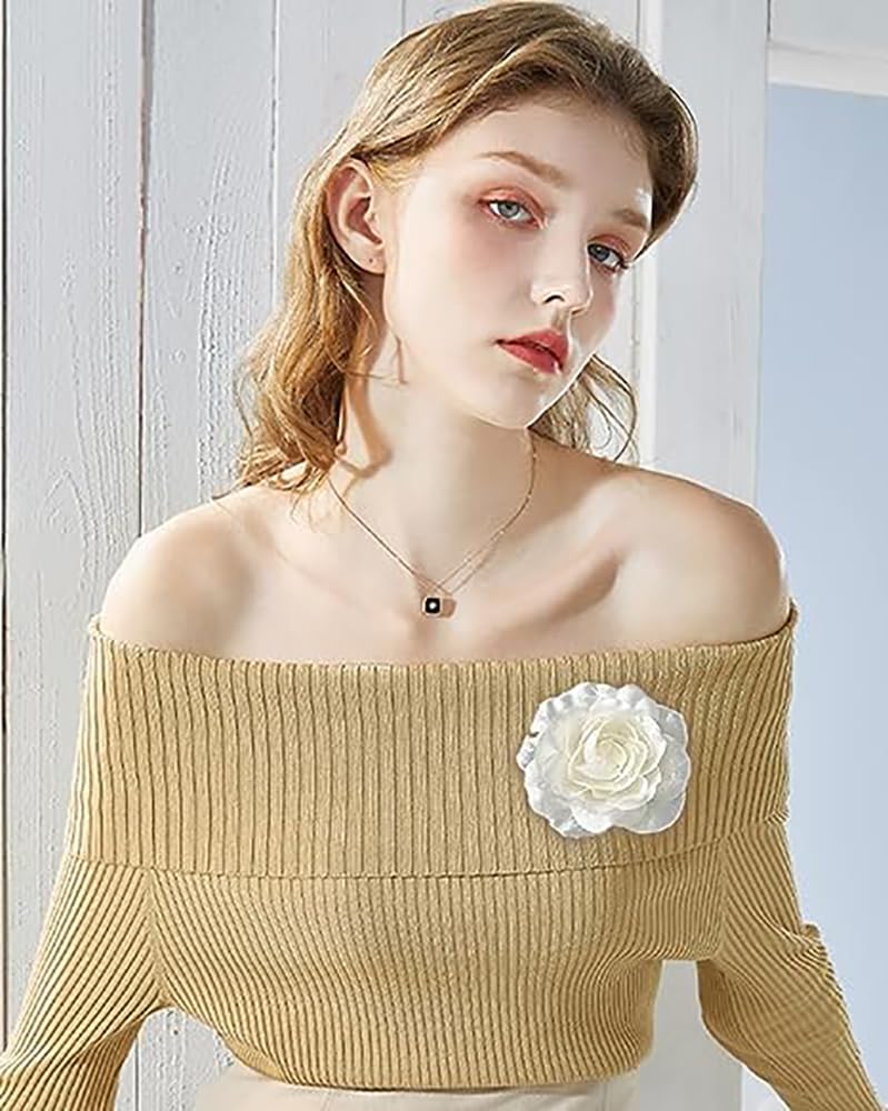 Broches en soie beige camélia - Élégante broche classique pour mariage, fête, banquet - Accessoires pour robe, cérémonie, vêtements