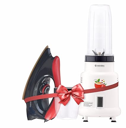 Candes Hector Nutri Blender 22000 RPM, Stainless Steel Blades, 2 Unbreakable Jars, 1 Years Warranty, 400-Watt, (White) + EI106 Electric Dry Iron -Super Combo