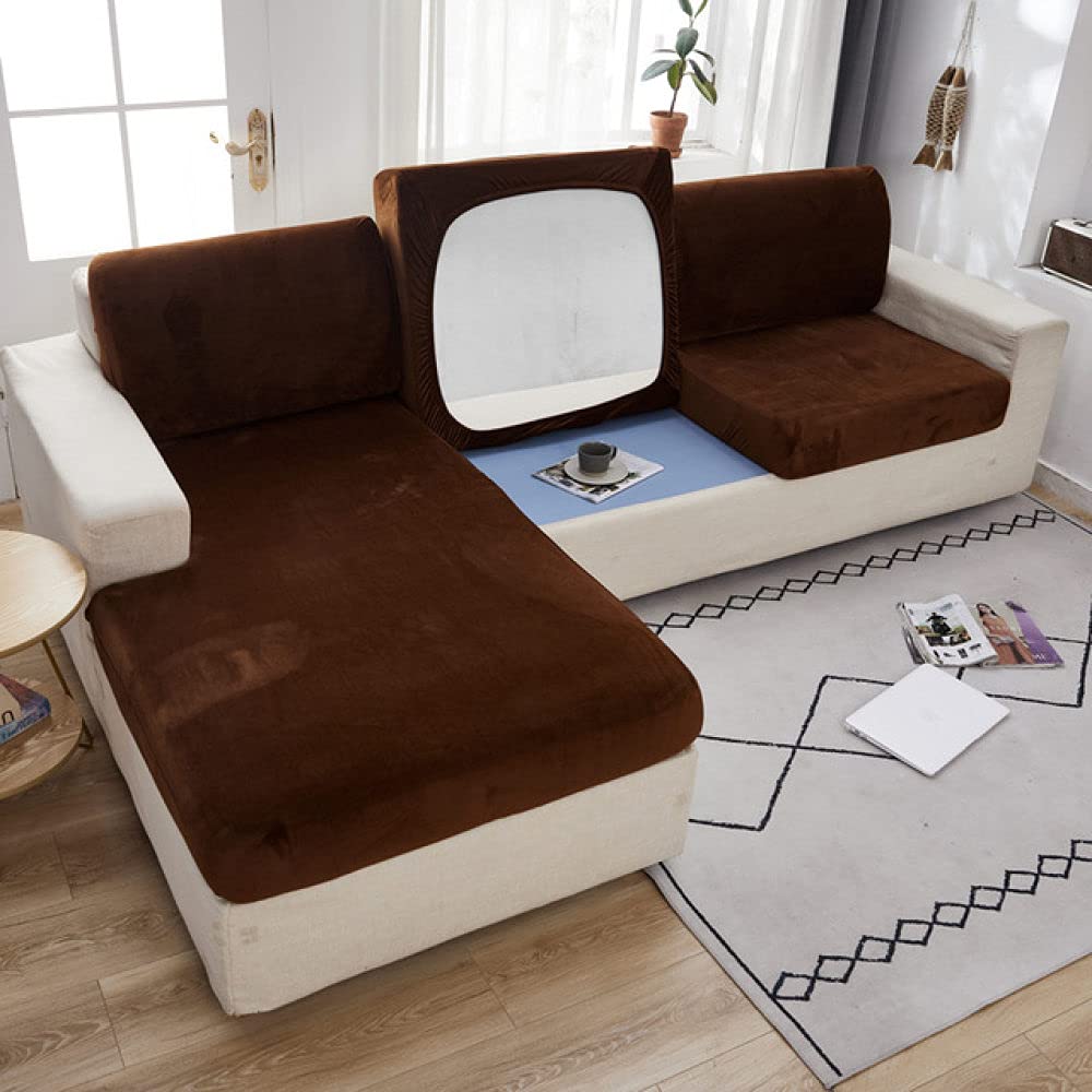 Housse de coussin de canape en velours marron pour renover un angle use