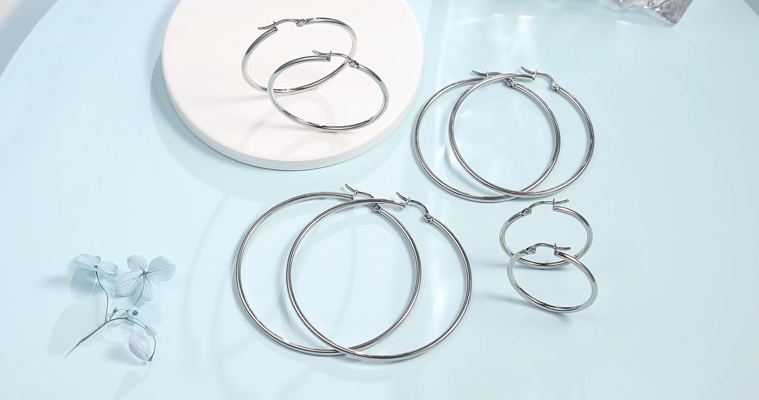 Titanium Hoop Earrings Hypoallergenic - Implant Grade Pure Titanium G23 Lightweight Big Hoops for Women Sensitive Ears - Image 8