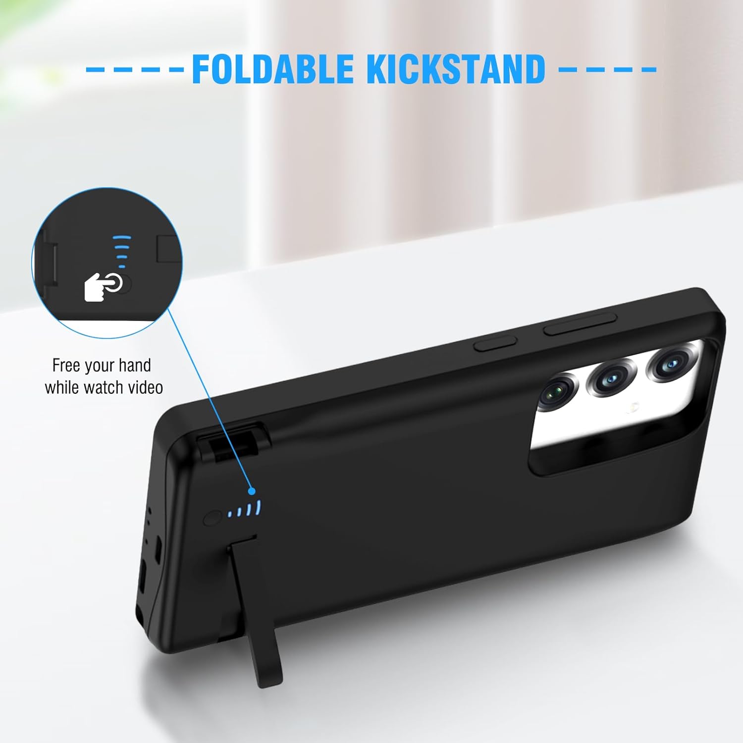 Galaxy S25 Plus Battery Case, 8500mAh Portable Phone Charging Case with Kickstand & Dual Device Charging, Rechargeable Charger Cover for Samsung Galaxy S25 Plus 5g(6.7") Black