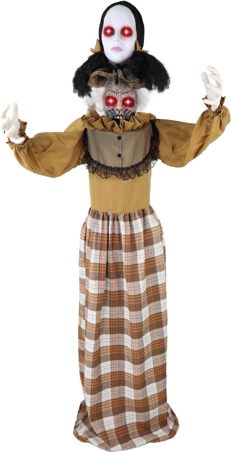 Haunted Hill Farm Lifesize 5.2-Ft Animatronic Scary Haunted Woman with Touch Activated Lights and Sound, Battery-Operated Indoor or Covered Outdoor Halloween Decoration 62.99" Standing Pop up Creepy Woman