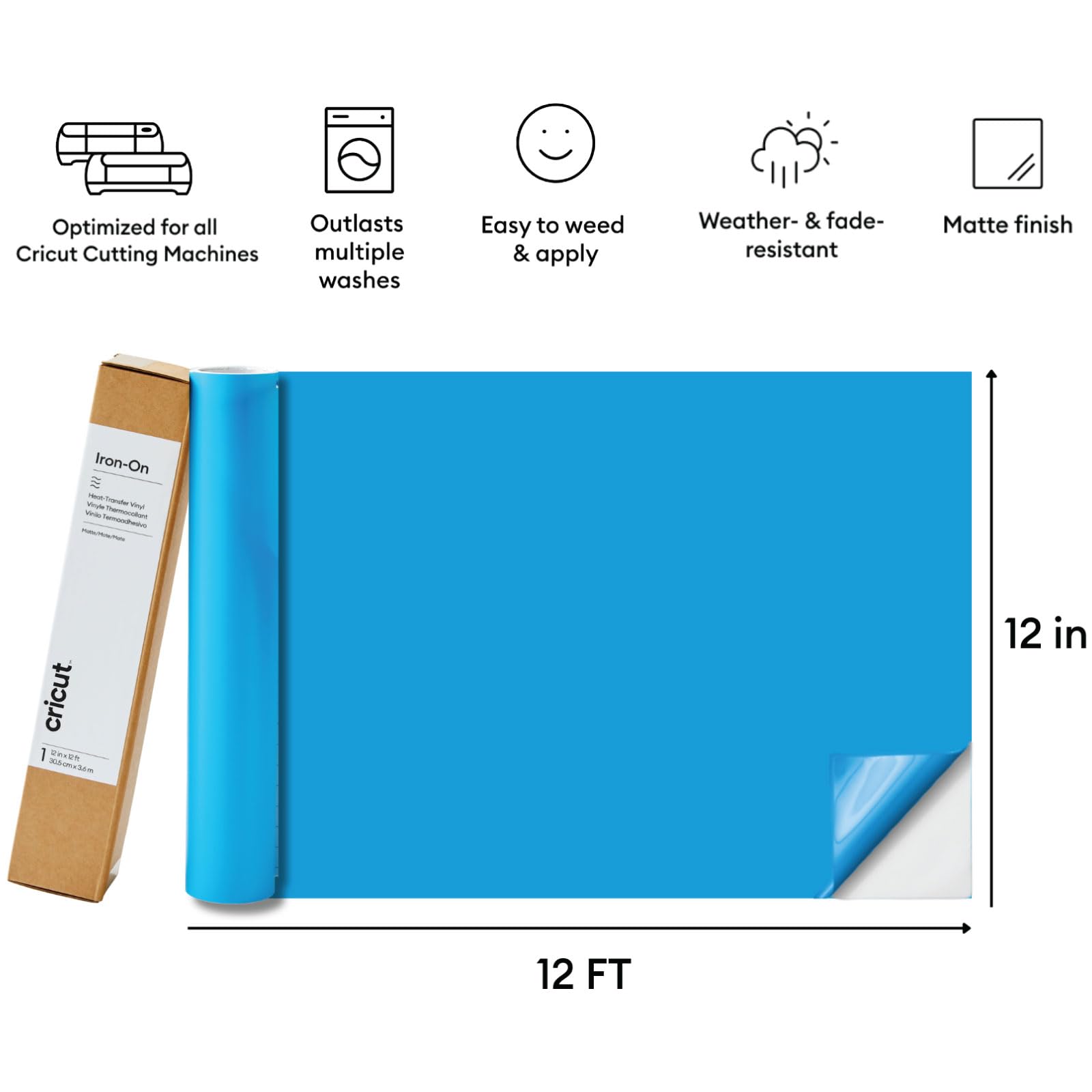 Cricut Iron-On Vinyl Bundle -12ft Rainbow HTV, 5ft Black & White Rolls - Heat Transfer Vinyl for Cricut, Silhouette & All Cutting Machines - Beginner Friendly Craft Pack for DIY T-Shirts and Tote Bags