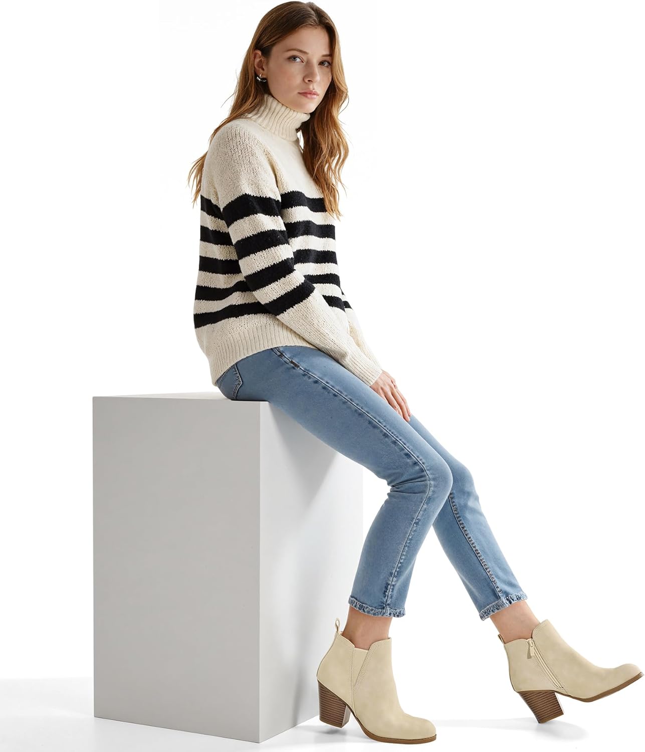 mysoft Women's Ankle Boots V Cut Side Elastic Panel Stacked Chunky Heel Booties with Side Zipper - Image 2