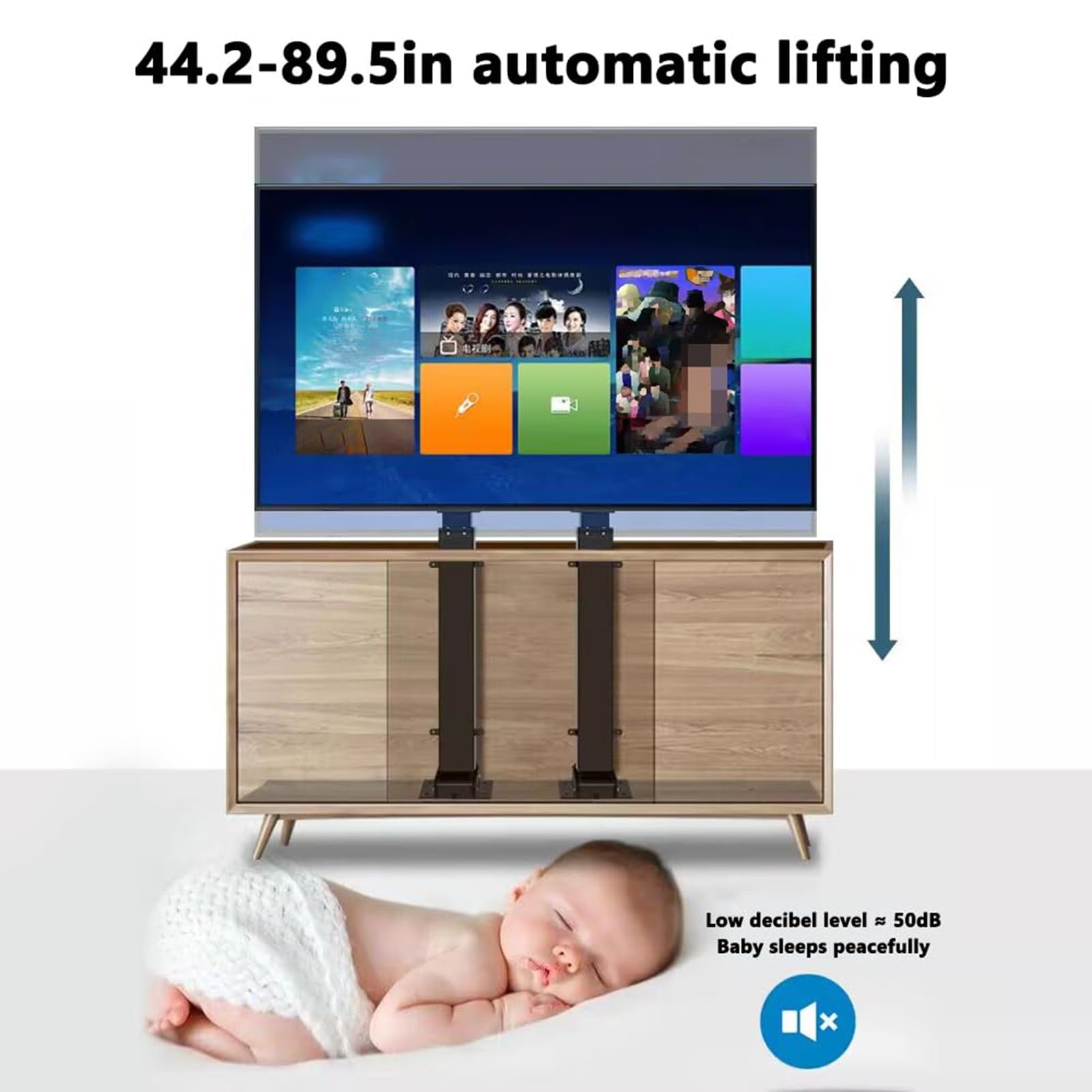 Soporte Motorizado para Televisores De Pantalla Grande De 65 A 100 Pulgadas, Elevador Eléctrico Telescópico para TV con Mando A Distancia Inalámbrico Y Función De Memoria, Altura Ajustable