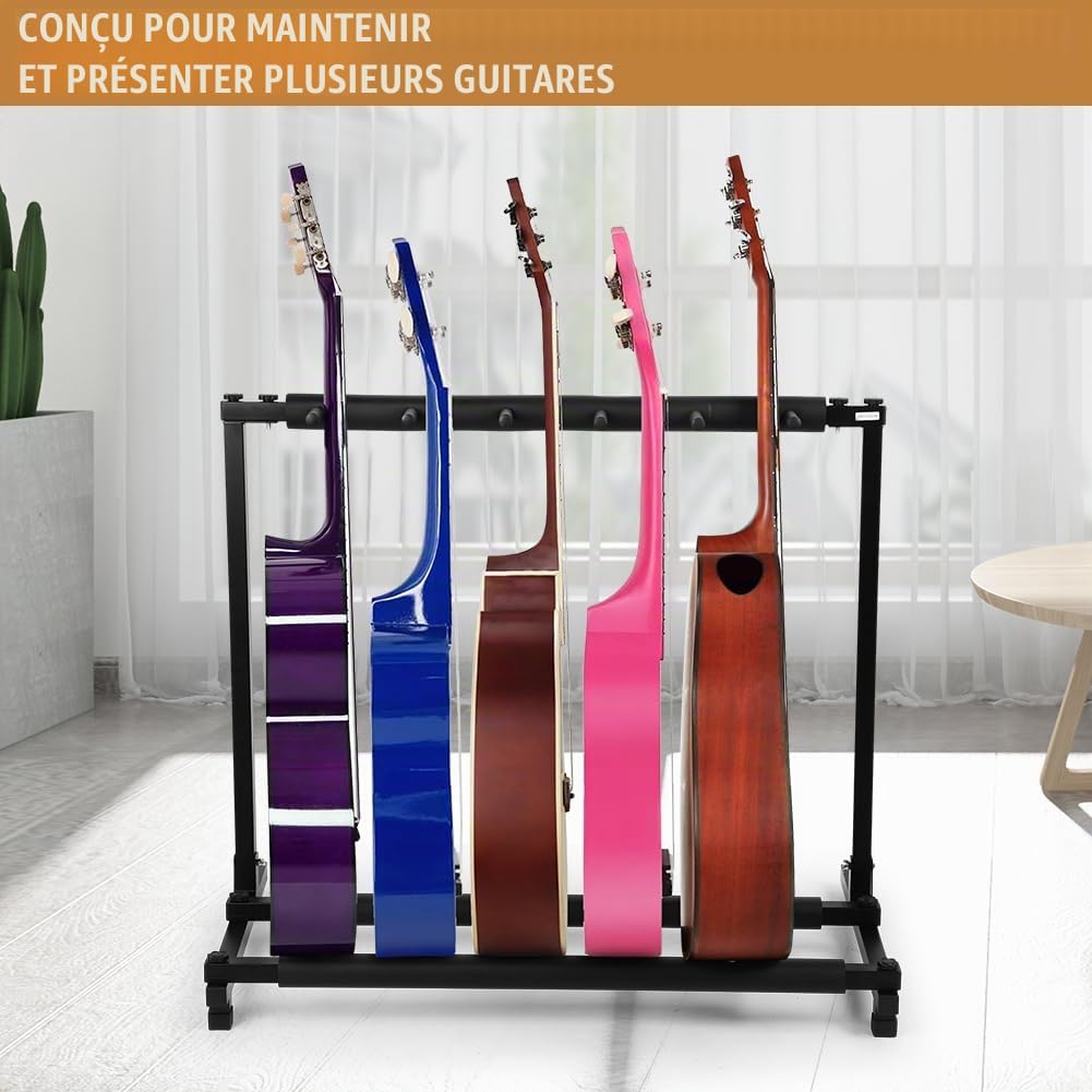Stand Guitare Support Stands avec 5 emplacements Support de guitare Support de présentoir de guitare Support de pied pour Guitares pour Acoustique, Basse, Guitare électrique