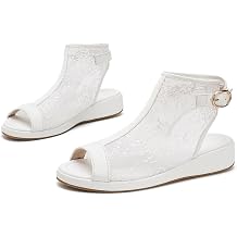 getmorebeauty Floral Lace Mesh Wedge Sandals for Women Open Toe Slingback Buckle Ankle Bootie Soft Sole Summer Casual Shoes