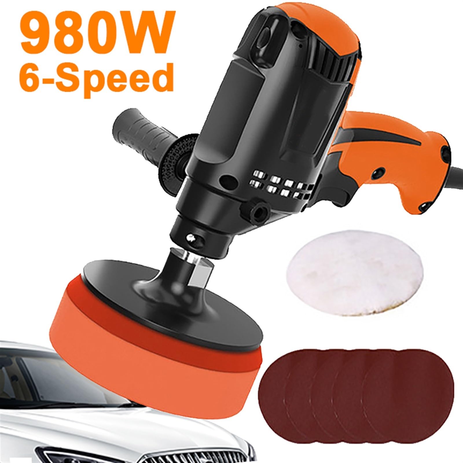 Máquina pulidora de coche de 980W, pulidora de cera eléctrica ajustable de 6 velocidades for suelo de azulejos del hogar, máquina de encerado for reparación de automóviles Ligera Y FáCil De Usar