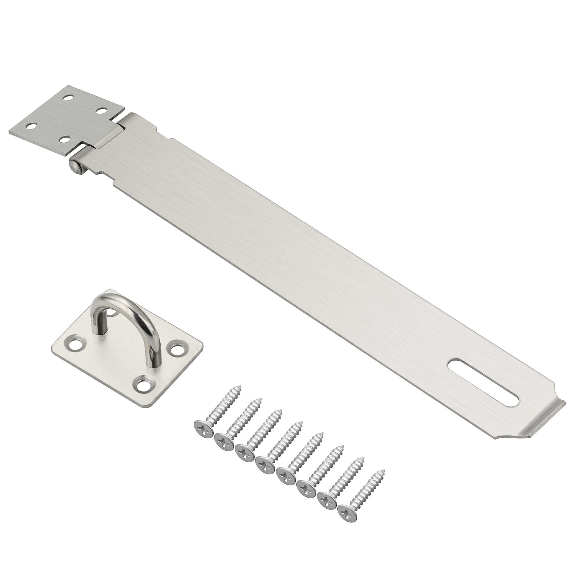 SAYAYO Hasp and Staple Shed Lock Padlock Hasp Door Lock Gate Latch 10 Inches, SUS304 Stainless Steel, Brushed Nickel Silver(Not Include Padlock)