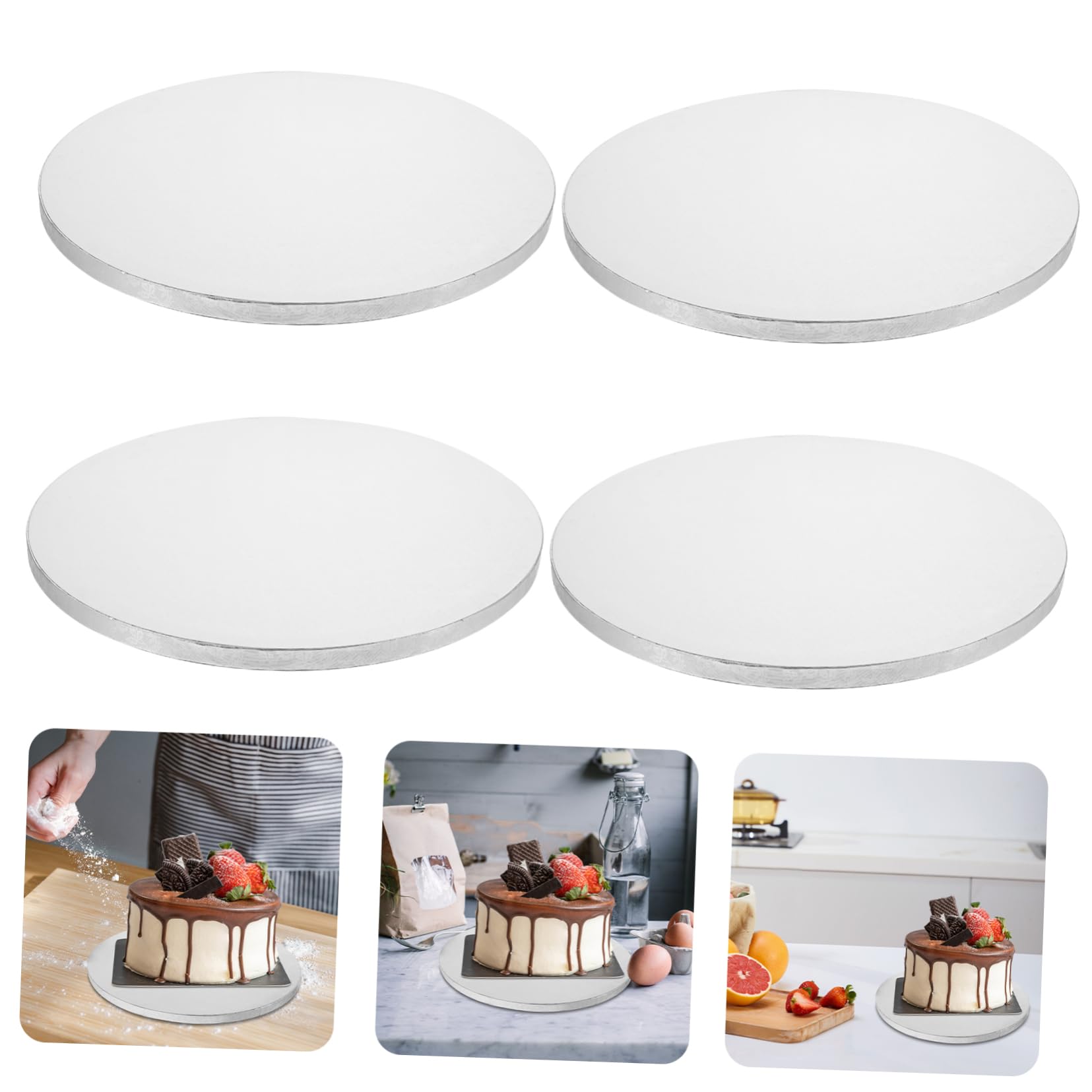 MAGICLULU Sottotorta Superficie Liscia Rotondo in Carta Ondulata e Foglio di Alluminio, 4 Pezzi per Trasferire e Presentare Torte