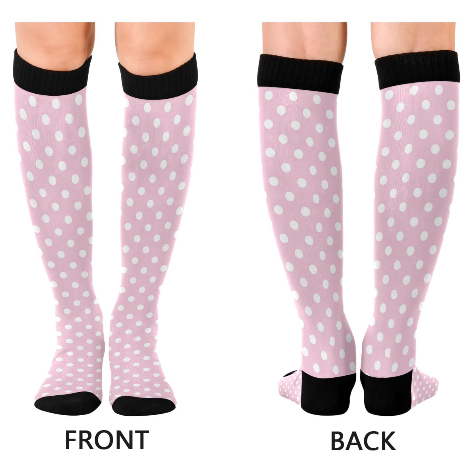 Kigai 1 Pair Polka Dot Pink Compression Socks 20-30mmHg Knee High Women Socks Tube Athletic Stockings for Men Sport Soccer Running Cycling Medical Nurse Winter Travel