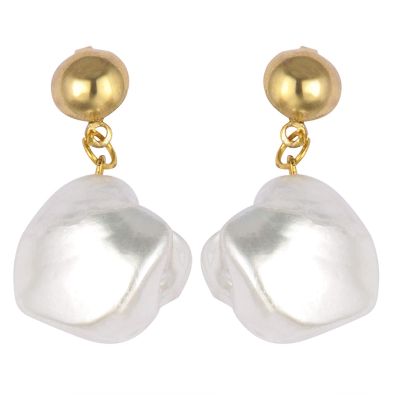 ACCESSHERWestern Gold Plated Baroque Pearl Drop Dangle Earrings Light Weight Office Wear Western Earrings for Women and Girls pair of 1