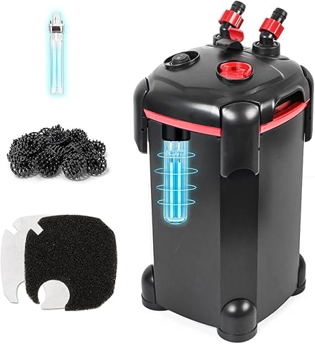 Filtro de recipiente de 265 GPH, filtro externo de acuario de 3 etapas, máquina de limpieza de circulación de agua ultra silenciosa con medios para