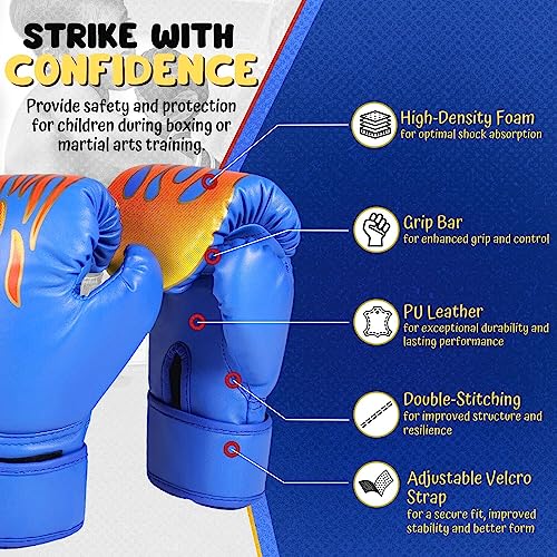 Flexzion Kids Boxing Gloves for 3-8 Years, 4 oz Fire Blue Sparring Gloves for Children's Kickboxing, MMA, Muay Thai Training - Image 4