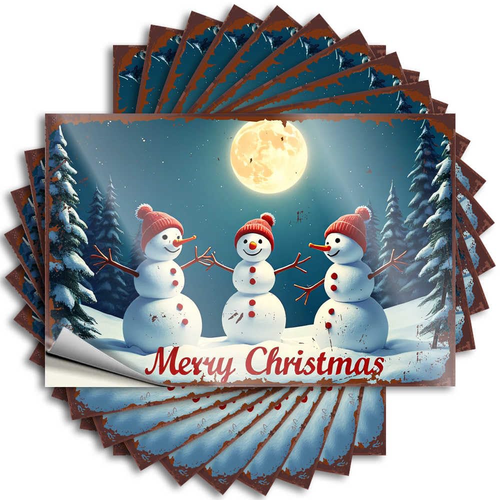 Fzfn Colour Life, Sticker Football Hard Snowmen Under The Moonlit Sky: A Festive Christmas Scene | Accent Waterproof Vinyl Stickers(8X12cm)