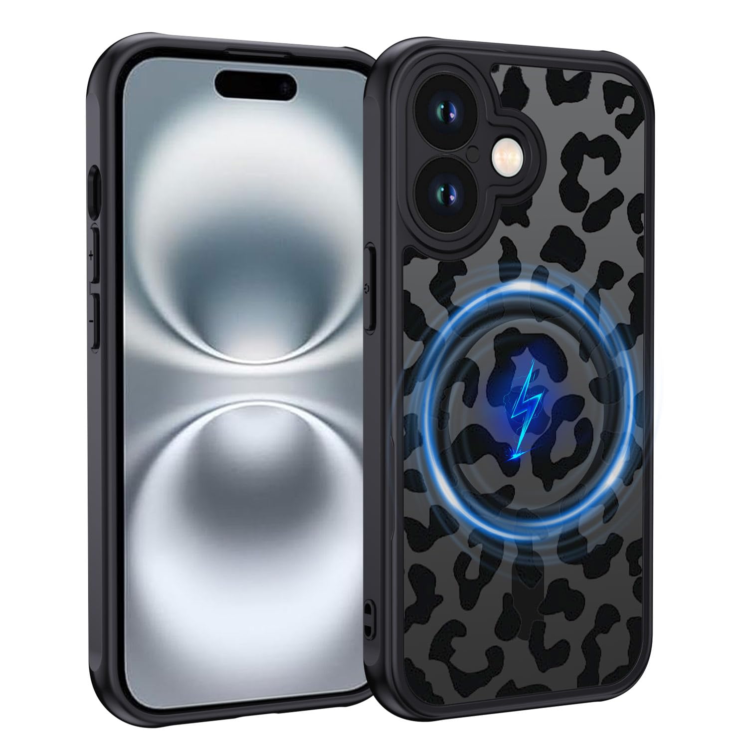 XTCASE für iPhone 16 Hülle Magnetisch kompatibel mit Magsafe, Aesthetic Leopard Muster Mädchen Case Matt Transluzente Handyhülle Kratzfeste PC Rückseite + TPU Bumper - Schwarz