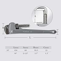 Vista 2 de ETERNA Llave de tubo de 18 pulgadas Llave de tubo recta de aluminio con mordazas de gancho de acero al carbono de aleación Llave de plomería