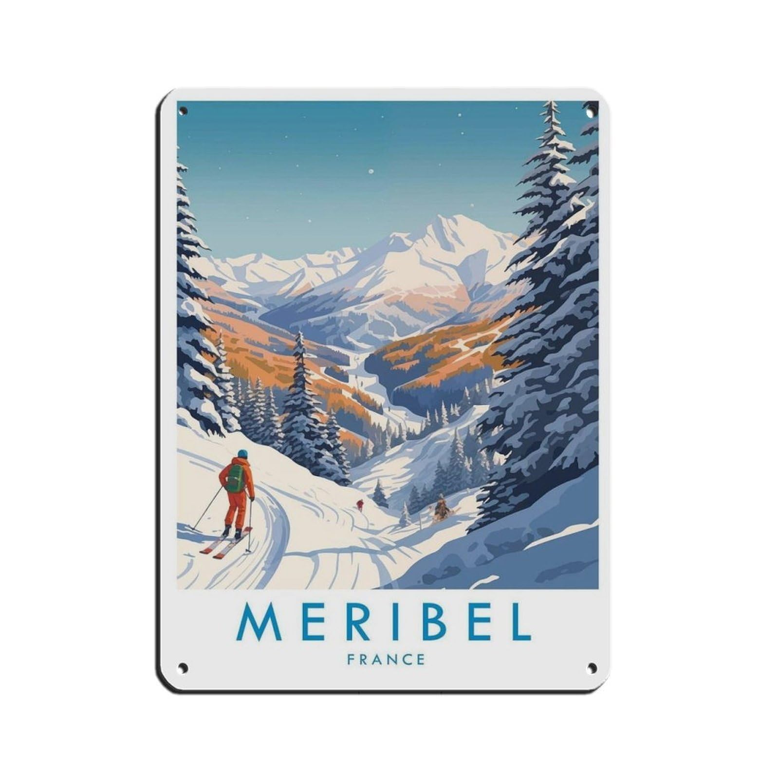 Meribel Travel Poster, France, Travel Decor Tin Sign Vintage Metal Pub Club Cafe Bar Home Wall Art Decoration Poster Retro 12x16inch(30x40cm)
