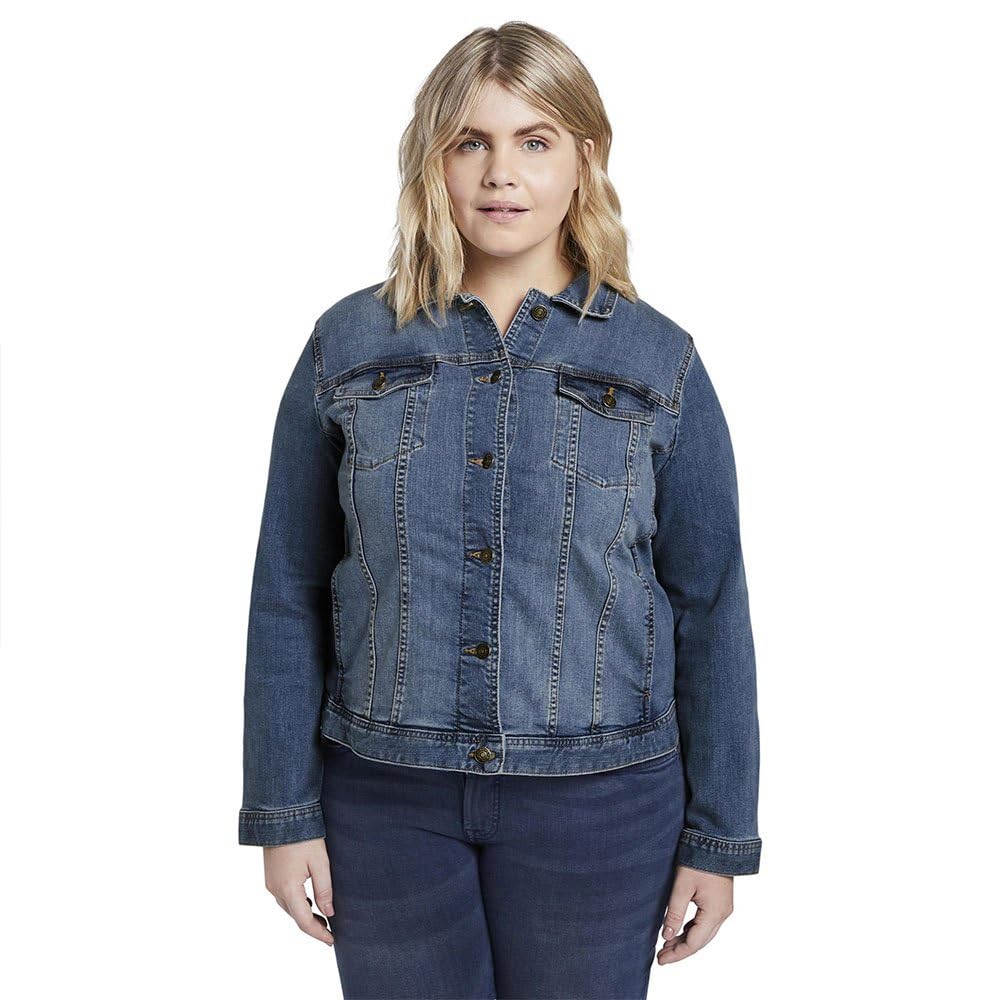 TOM TAILOR Women's 1016629 Plus size denim jacket in washed look, 10110 - Blue Denim, 46 Plus