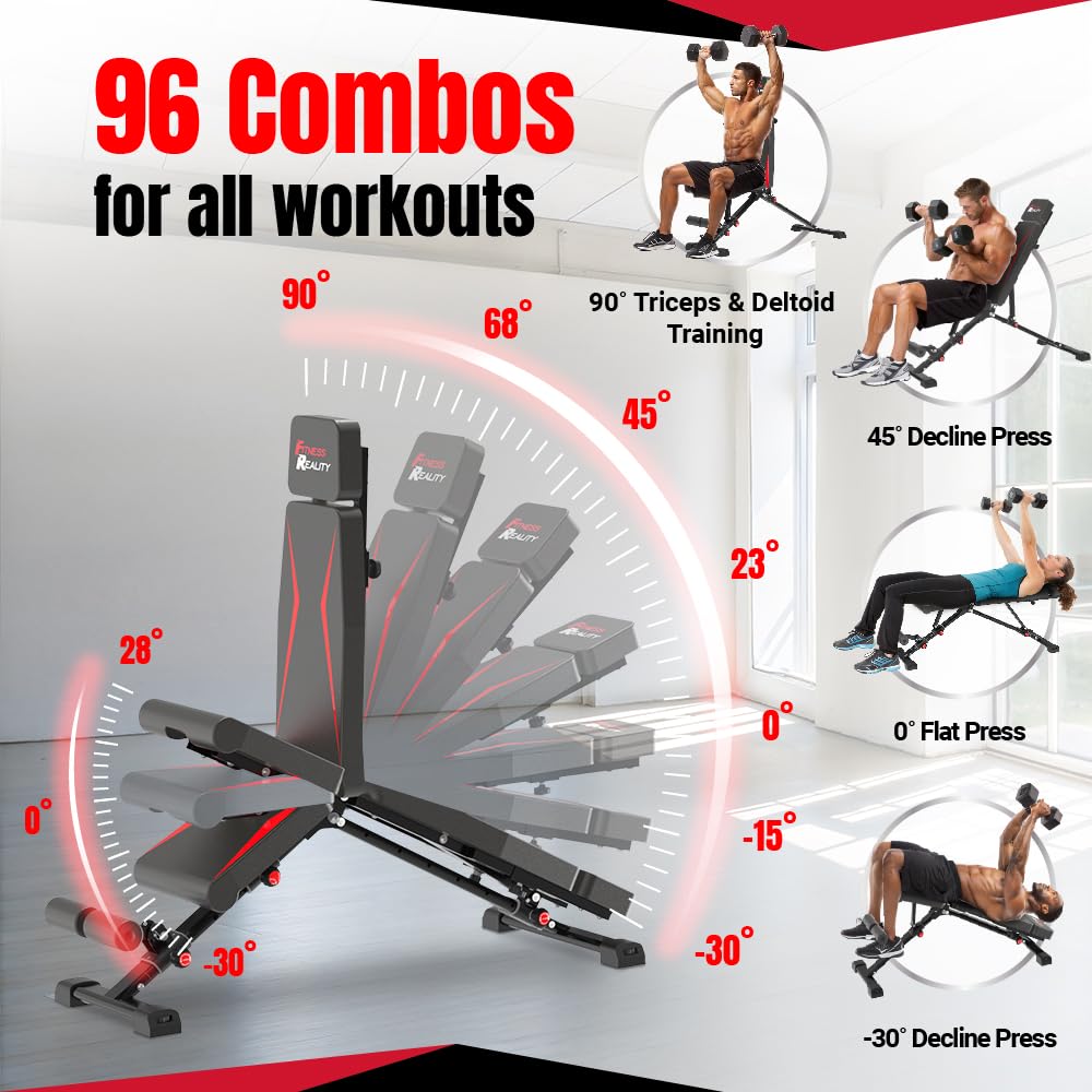 Adjustable Weight Bench, Press for Incline Decline Workouts & Strength Training - Foldable for Home Gym - 800 Pound Capacity