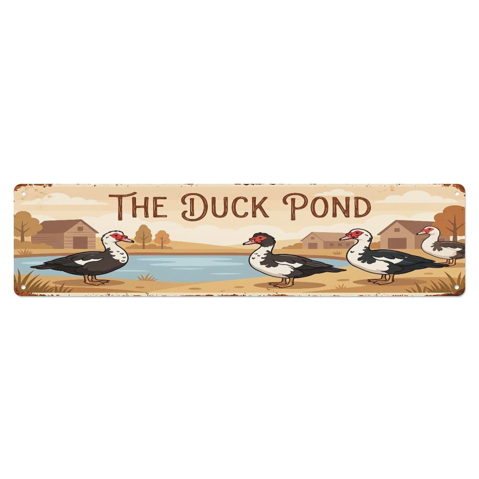 Vintage Muscovy Duck Farm Scene The Duck Pond Metal Tin Sign