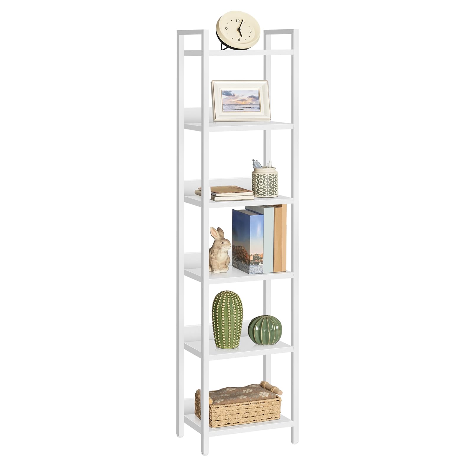 MAHANCRIS ABKBW6601N1 - Estantería de pie con 6 niveles, 24 x 33 x 157,5 cm, estantes abiertos para salón, dormitorio, oficina, con marco de metal, color blanco