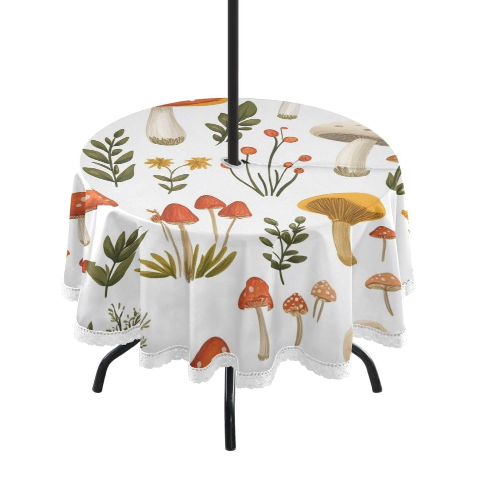 Ttgoth Mushroom Outdoor Table Cloth 152 cm Water Stain & Resistan Tablecloth Wipeable Table Cover with Parasol Hole & Zipper for Garden Patio Party Picnic