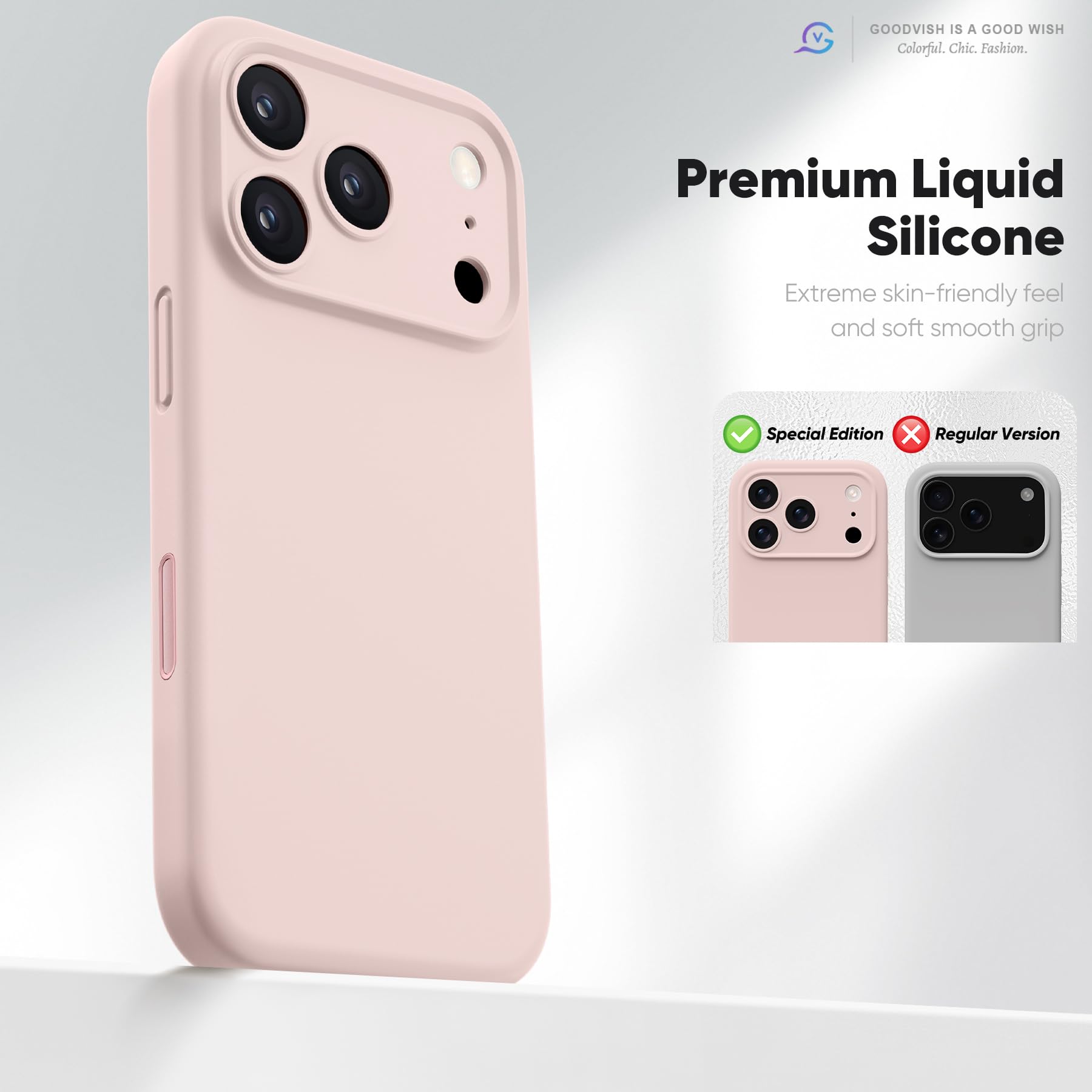GOODVISH Magnetica Silicone Cover per iPhone 17 Pro Max 6.9", Custodia con 2x Vetro Temperato [Pulsante Controllo Fotocamera] 360° Protezione Anticaduta Case per Antiurto Resistente, Rosa Sabbia