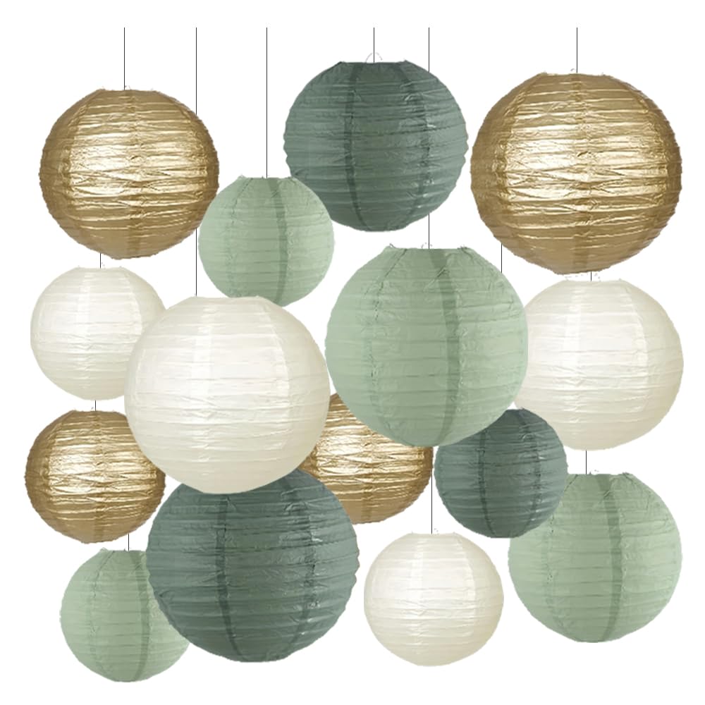 lot 15 lampions papier vert sauge