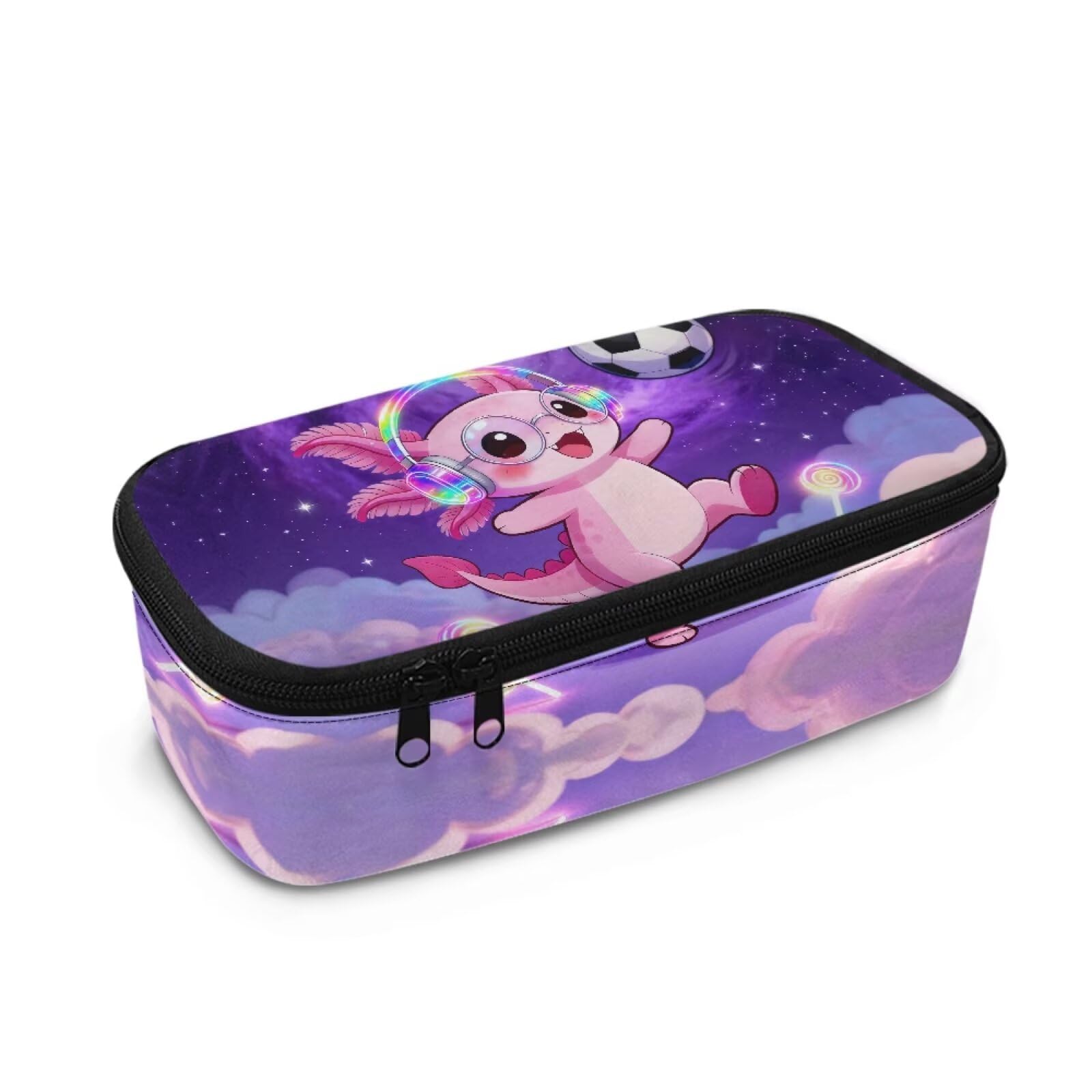 Dngkaoje Football Axolotl Pencil Case for School Girls Pink Axolotl Zipper Pen Pouch for School Supplies Big Travel Storage Bag School Office Stationary Organizer for Toddler Girls — image 1