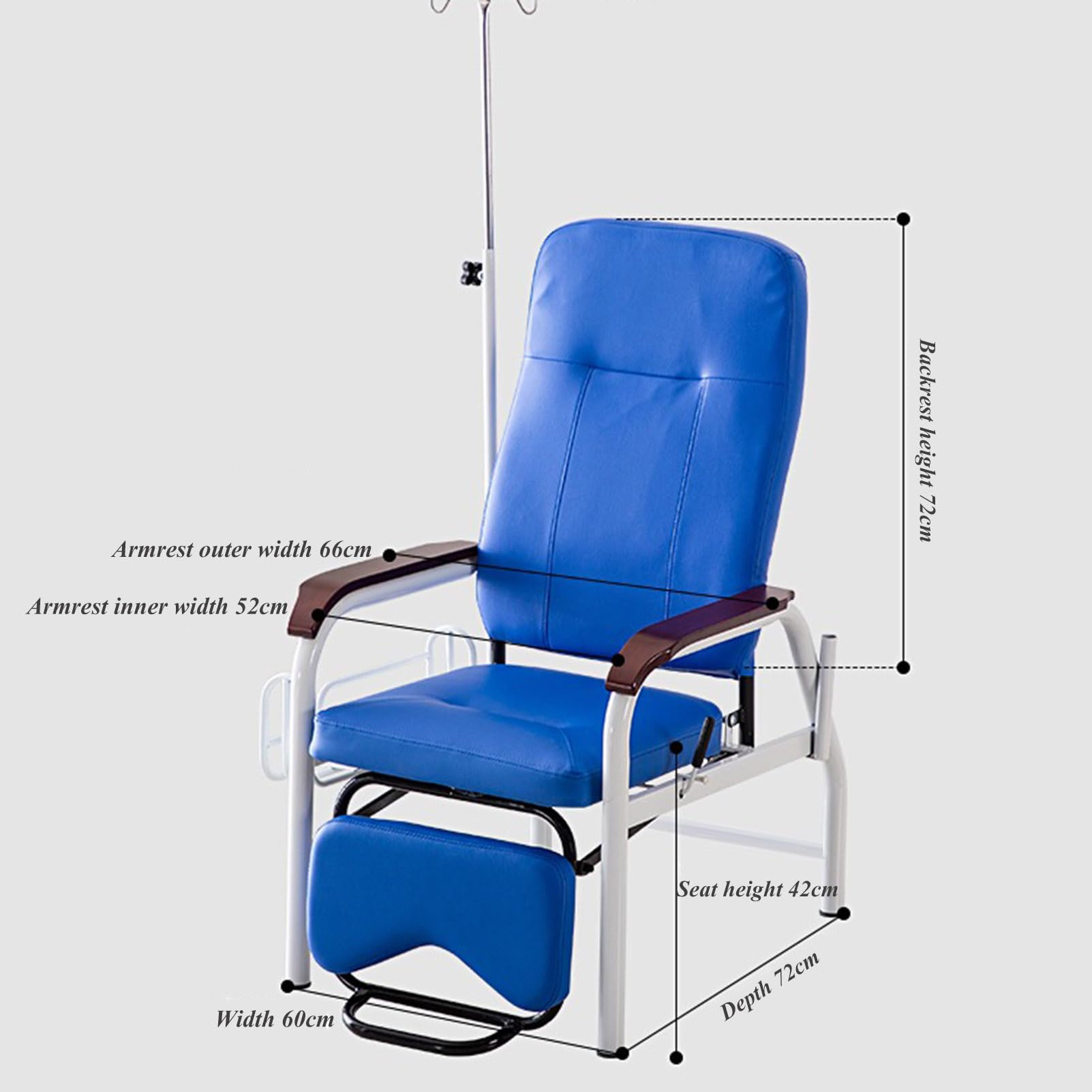 Verstellbare Armlehne Phlebotomie-Stuhl mit Stahlrahmen und Leder gepolsterter Infusionsstange für Kliniken und Labors