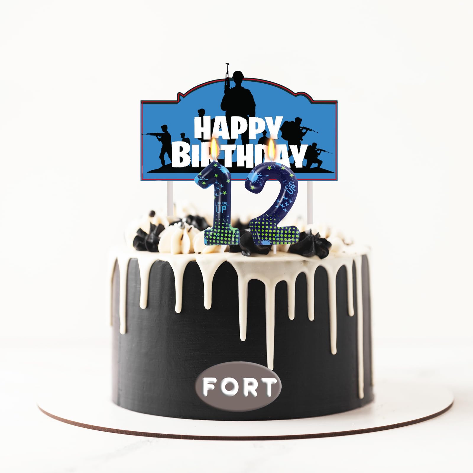 STG Bougies d'anniversaire pour garçons – Bougie en forme de chiffre 12 pour gâteau d'anniversaire de jeu vidéo, fournitures de fête d'anniversaire sur le thème du jeu de bataille de Fort