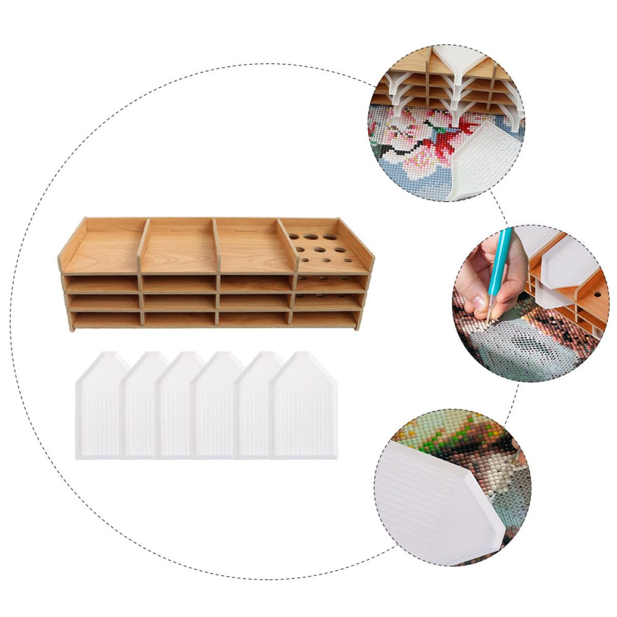 Healeved Plateau de Rangement pour Dessin Diamanté 3 Niveaux 16 Compartiments Support Multifonction en Plastique Léger Boîte à Outils Compacte pour Perles Bijoux et Accessoires D’Art