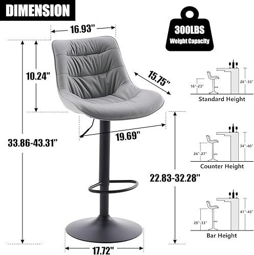 Miniatura 2 de Kidol & Shellder Juego de 2 taburetes de bar para isla de cocina, altura de mostrador, modernos taburetes de bar giratorios de piel sintética,