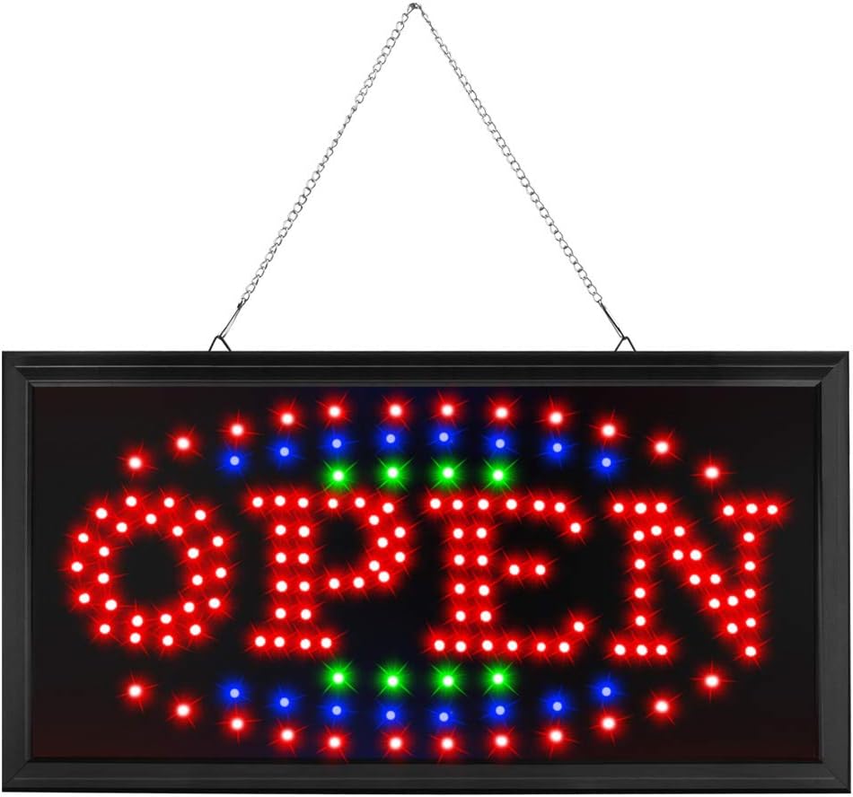 BIENVENIDO Led Open Sign - 19" x 10" Retro Metal Business Sign with Ceiling Mount, Great for Bar, Coffee Shop, Pizza Store, Restaurant, Hotel, Window, Party and Home Use
