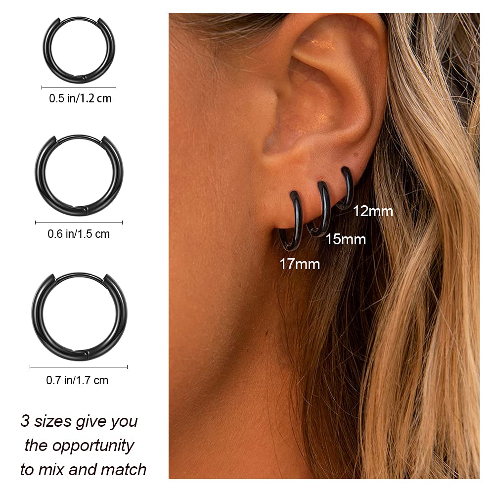 3 pares de aretes de aro chapados en oro de 14 quilates para mujer, aretes de aro minimalistas chapados en oro, arracadas, 3 tamaños, para hombres o mujeres, para regalo, de color oro, plata, oro rosa o negro, ágata 4