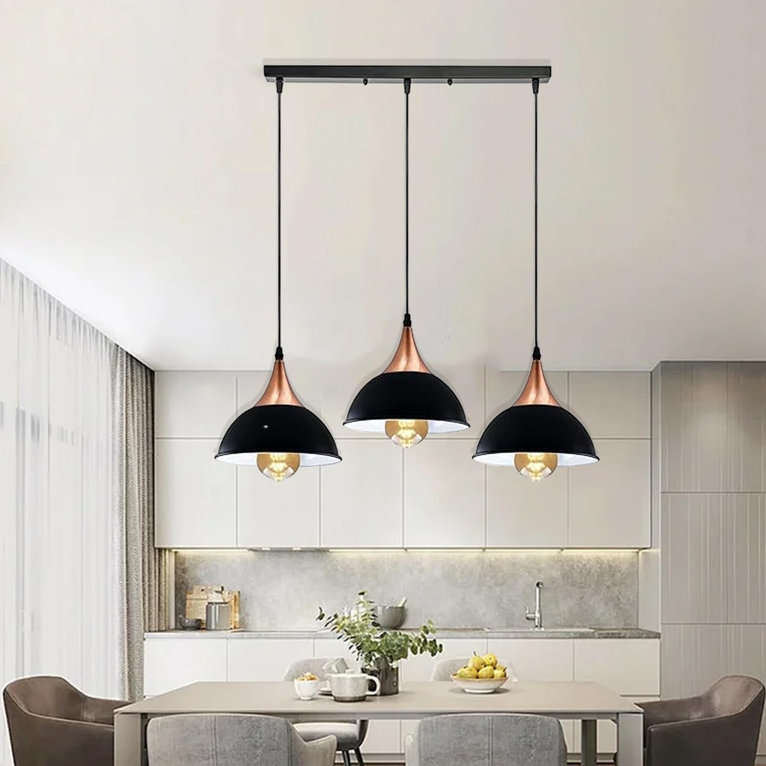 LEDSone Vintage Industrial 3Head Ceiling Pendant Light Hanging Light Metal Shade Indoor Light Fitting for Hotel Restaurants - Image 2